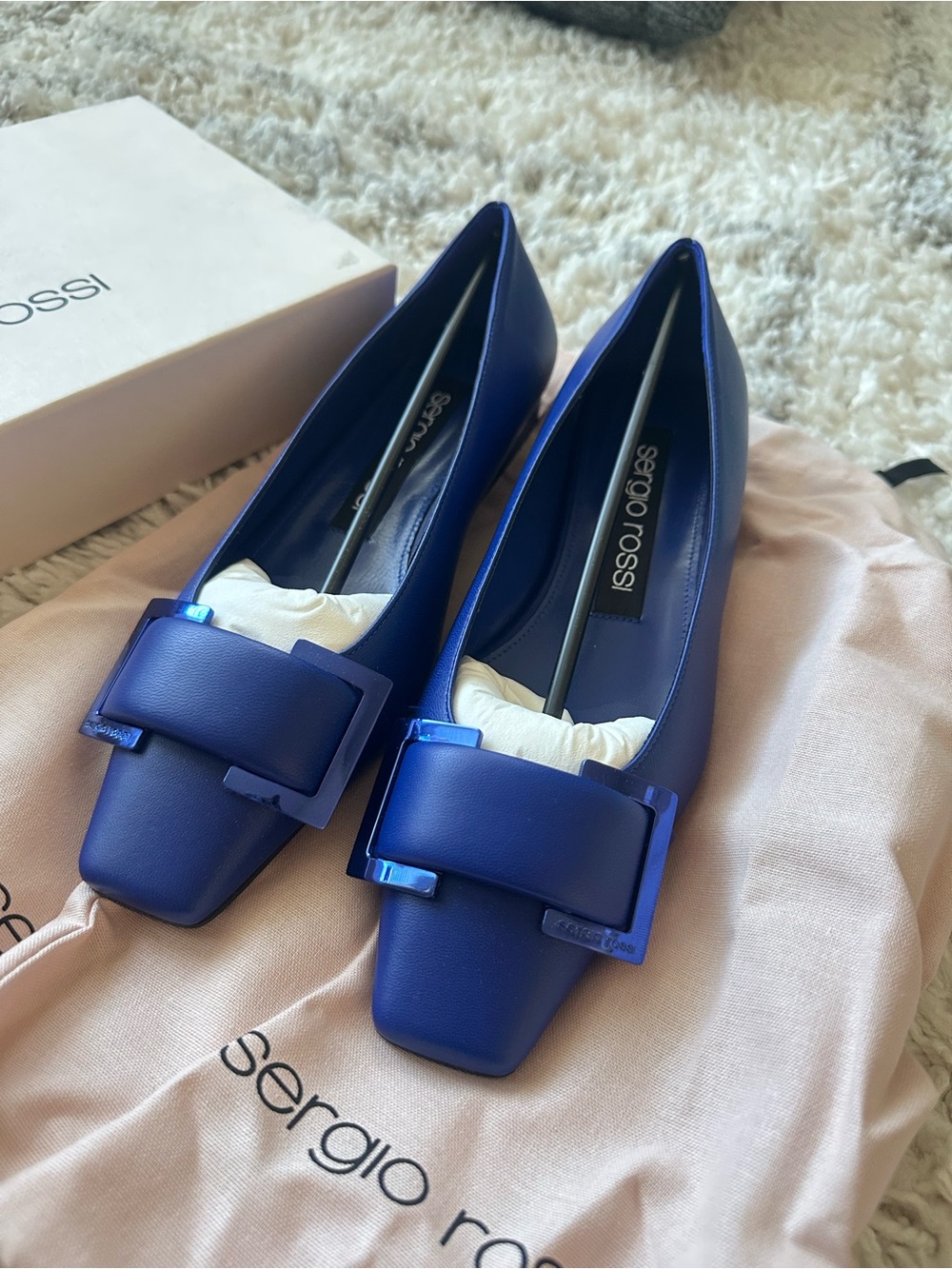 SERGIO ROSSI sr Twenty buckle-embellished leather flats
Color Indigo Size US6.5